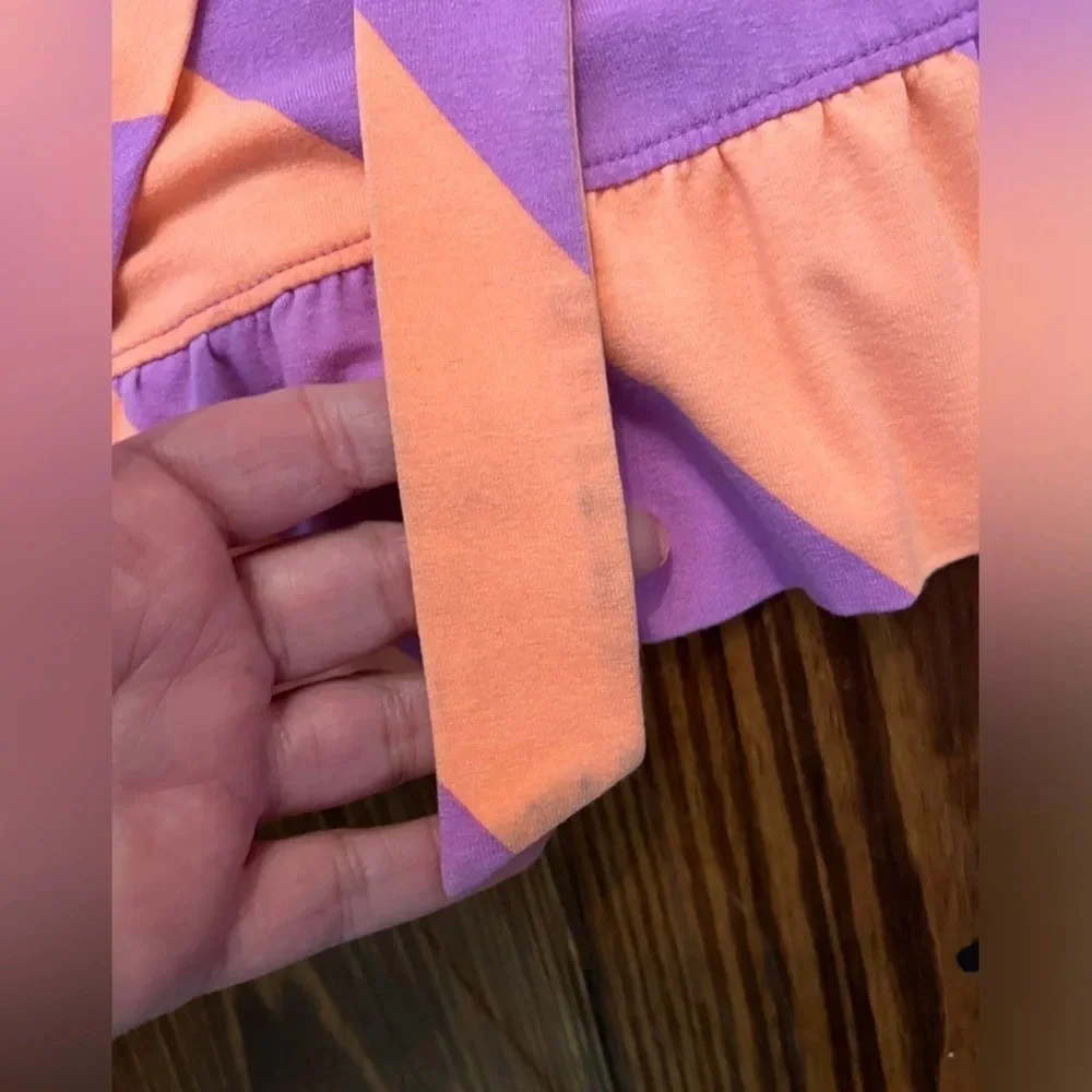 LILY PULITZER Adriel Ruffle Striped Flutter Sleeve Wrap Dress Purple & Orange - Picture 8 of 9